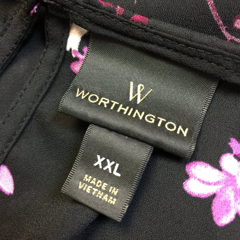 Worthington Blouse Tank Top Size 2XL XXL Womans Black Purple Floral Sleeveless - Picture 9 of 13